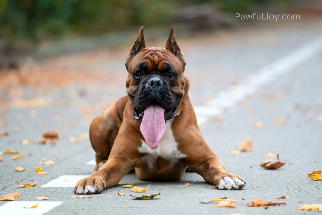 Boxer Sitting on the Road