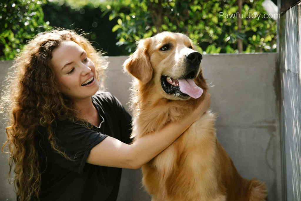 Golden Retriever With Its Owner