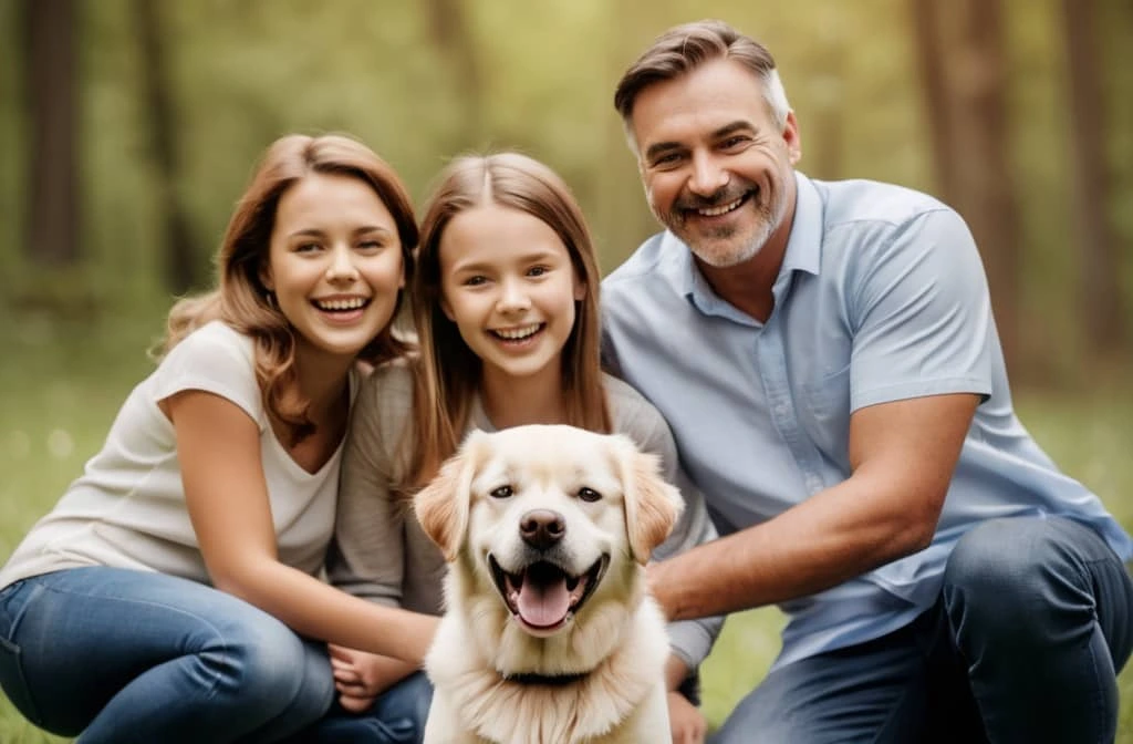 Happy family with their best dog breeds