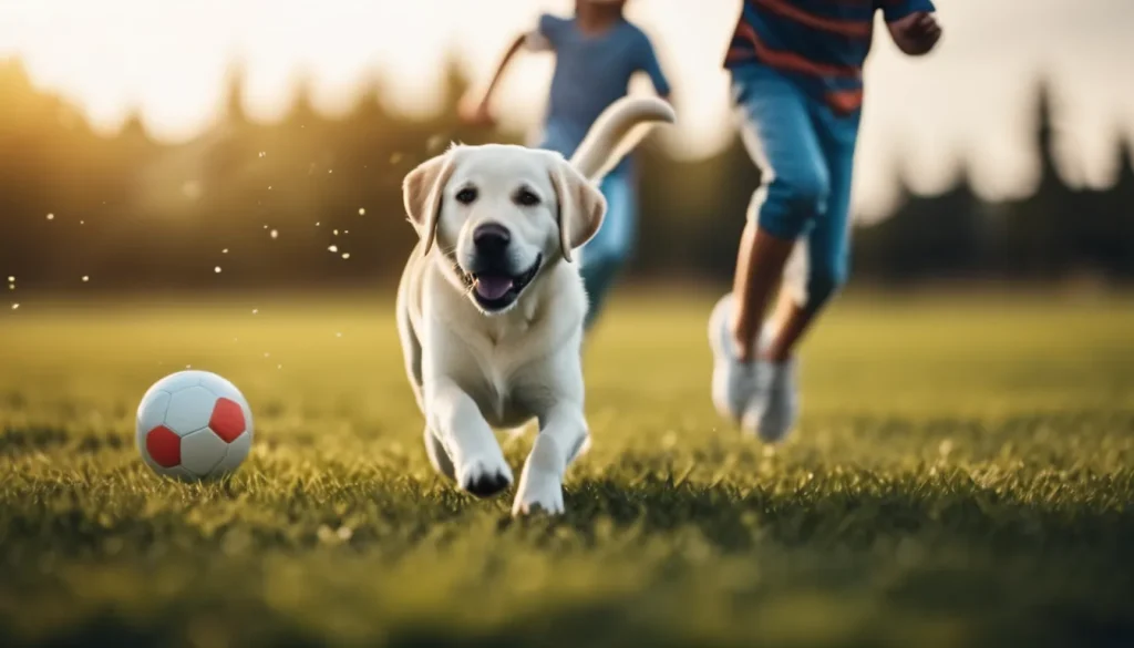 Labrador playing with children