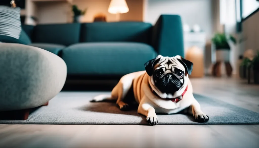 Pug living in a small apartment